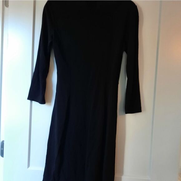 LOFT Wrap Dress Black Long Sleeve Ruched V Neck - Picture 8 of 12